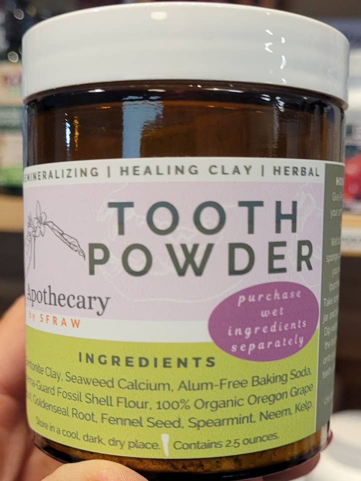 Polvere dentale rimineralizzante, barattolo di vetro da 2,5 once per la vendita all'ingrosso da parte di Apothecary by SFRAW