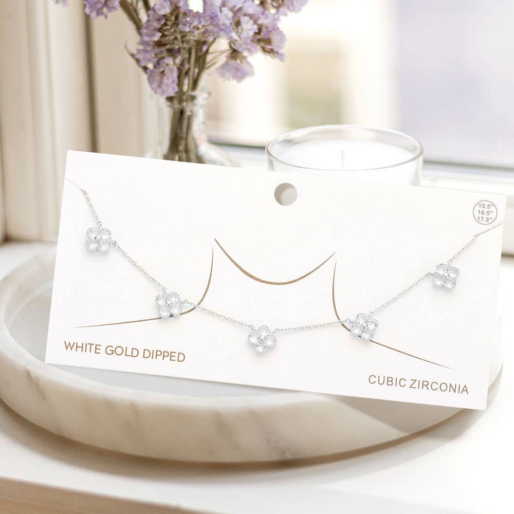 Sensibling Corp. - Wholesale Pendant/Charm Necklace - Gold Dipped CZ Quatrefoil Pendant Station Necklace5