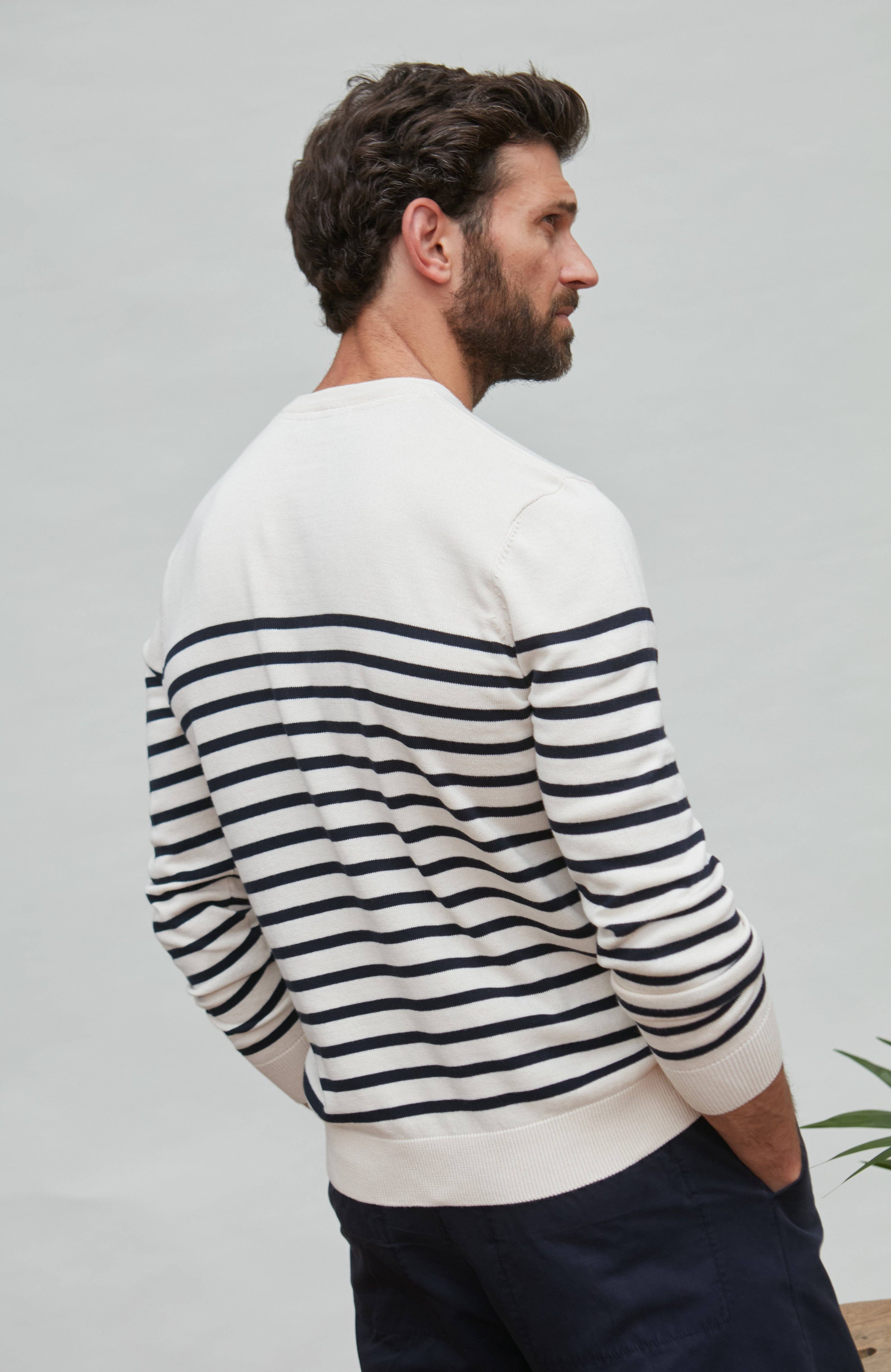 Paul James Knitwear – wholesale Knitted jumper – Men′s – Mens Lightweight Cotton Striped Breton Sweater7