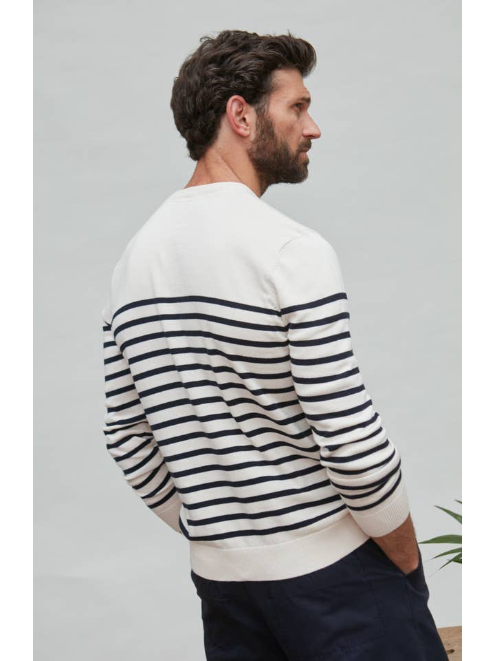 Paul James Knitwear - Wholesale Gebreide trui - Heren - Lichtgewicht katoenen gestreepte Bretonse trui voor heren13