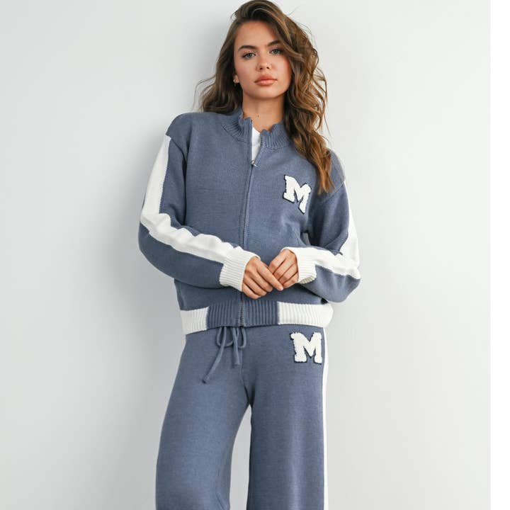 BUTTERMELON - Wholesale Jacket - Women's - Retro Varsity 'M' Sweater Jacket - BMJ79561