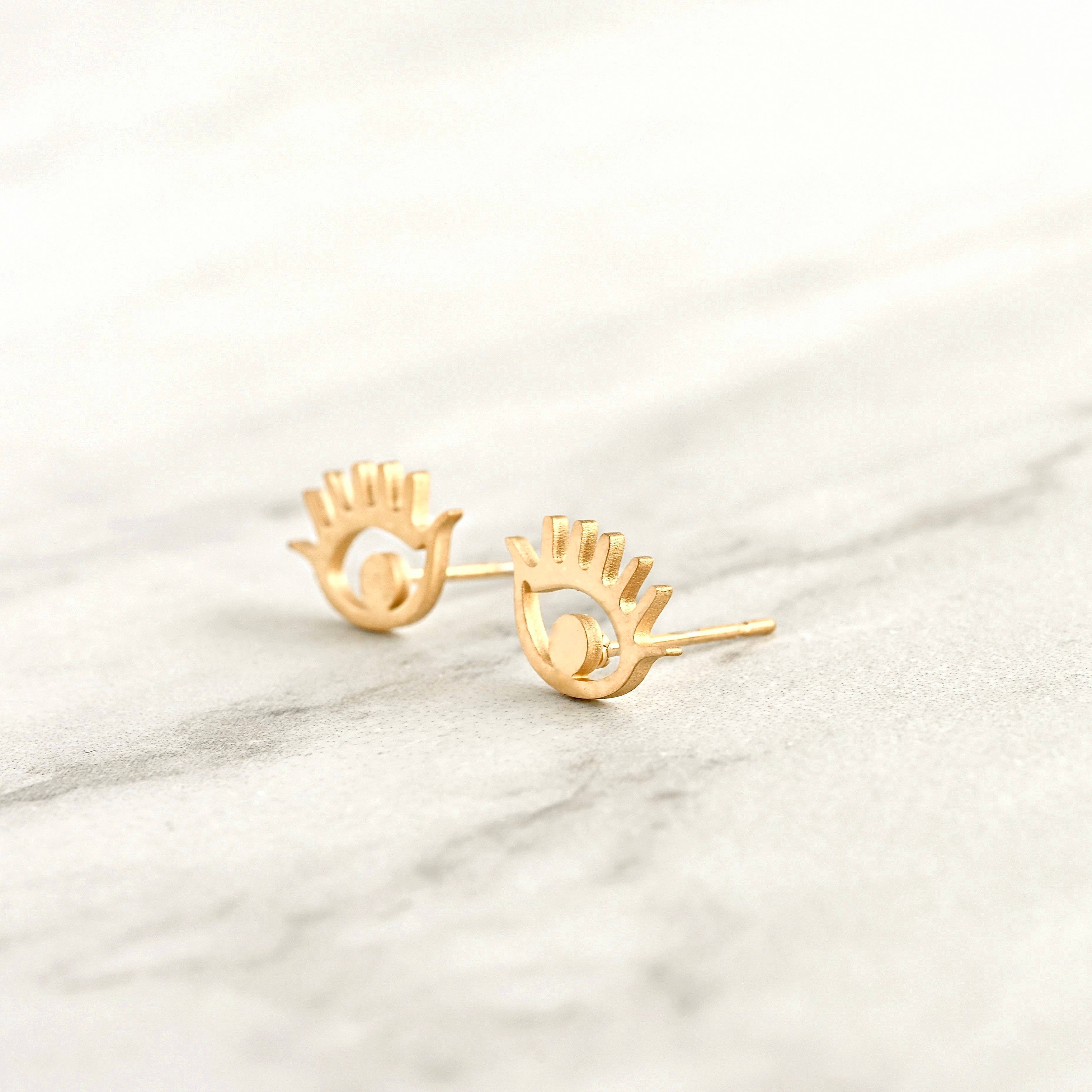 Blueyejewelry - Vente Clous d'oreille - Evil Eye Studs - Boucles d'oreilles ovales minimalistes en or 3