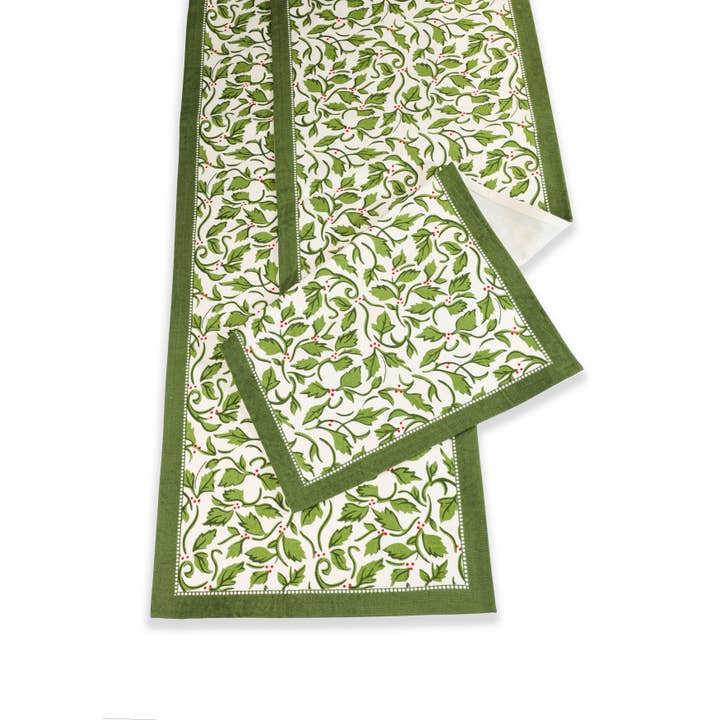 Tiramisu - Wholesale Table Runner - Evergreen Elegance Block Print Cotton Table Runner