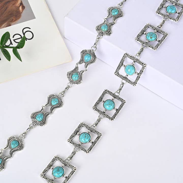 Little Trendy - Wholesale Belt - Women's - Western Turquoise Concho Chain Belt6