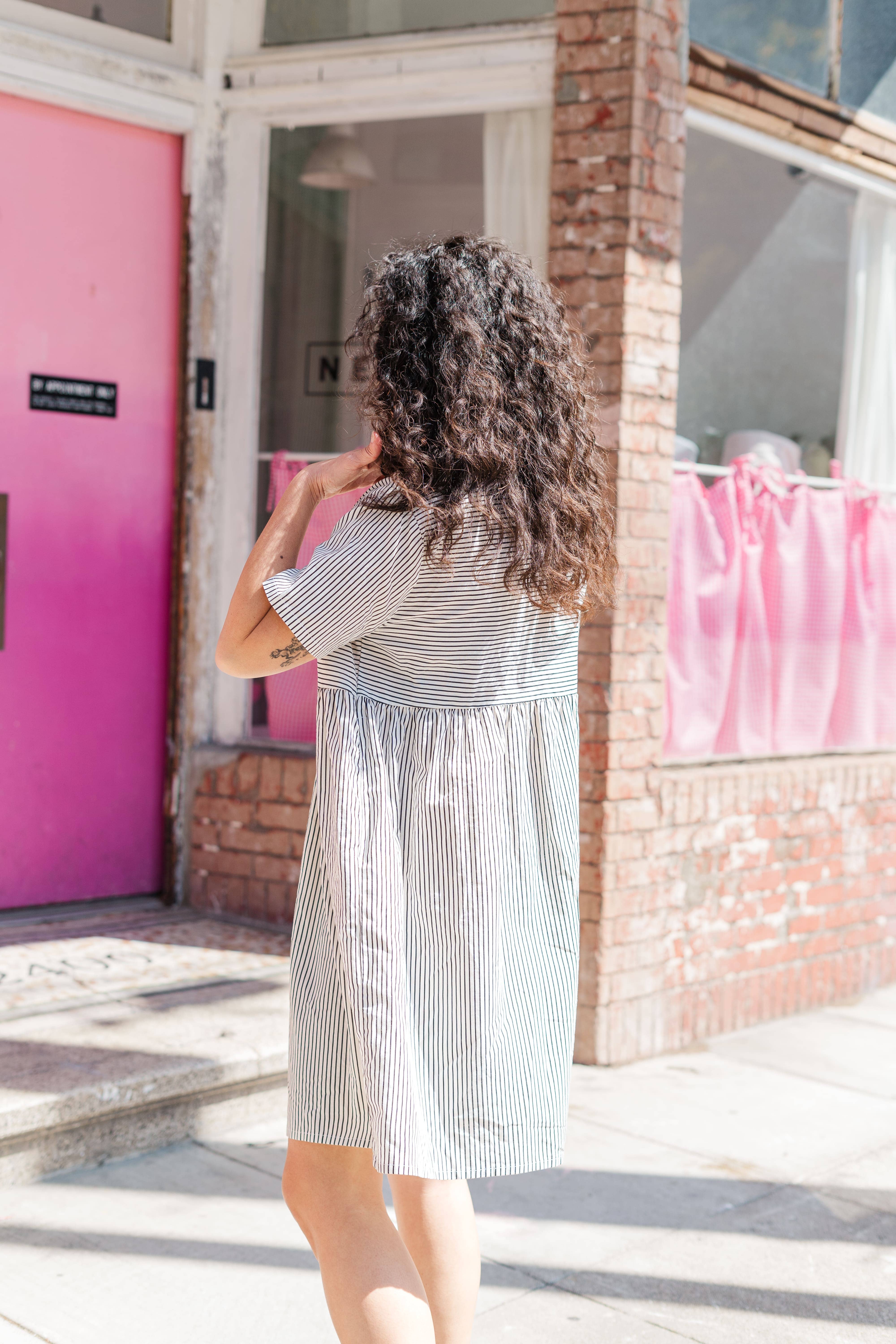 Nettle Studios - Wholesale Dress - Women's - Size Inclusive Plus Size Shirt Dress Pockets Striped Linen14