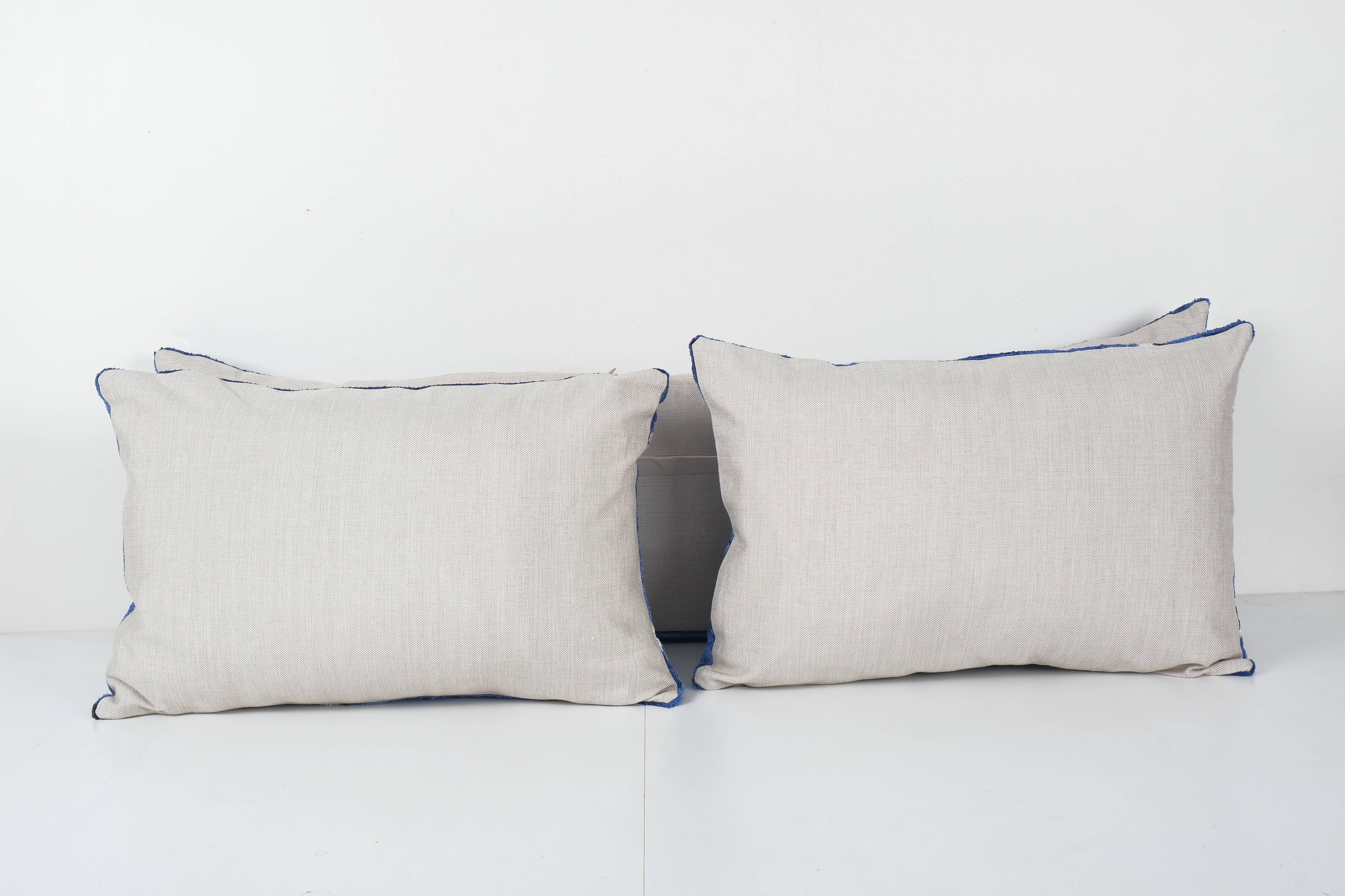 Vintage Pillows Store - Vente Housse de coussin - Housse de coussin lombaire bleue pour cadeau de Noël, lot de trois4