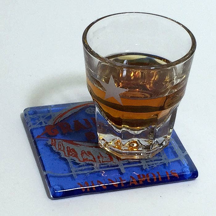Kiku Handmade | Contemporary Fused Glass Home Goods - Wholesale Coasters - Minneapolis Grain Belt Beer Fused Glass 4" Single Coaster2