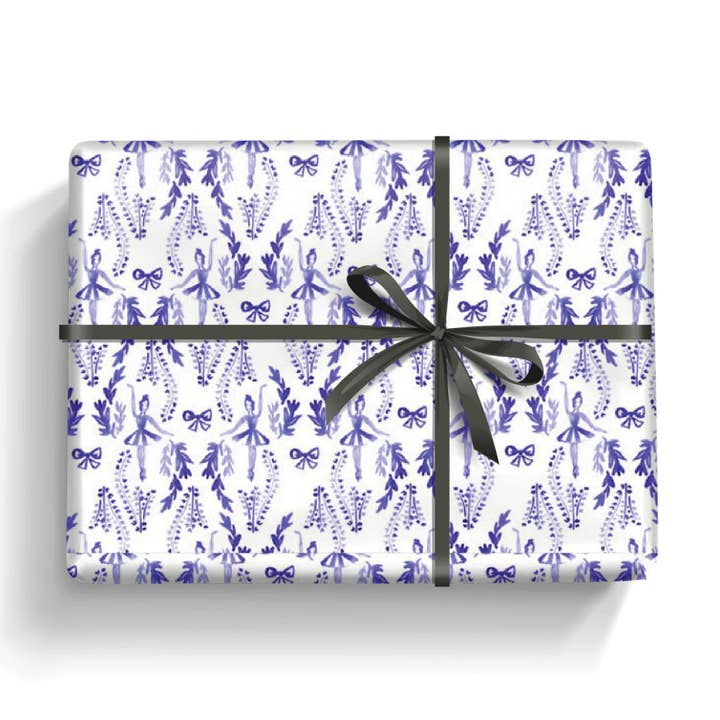 Blue and White Ballerina Sugar Plum Wrapping Paper for wholesale by MALWEST design