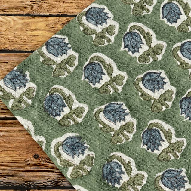 Fabricrush - Wholesale Dinner & Cloth Napkin - Basil Green, Peacock Blue Indian Floral Printed Napkins