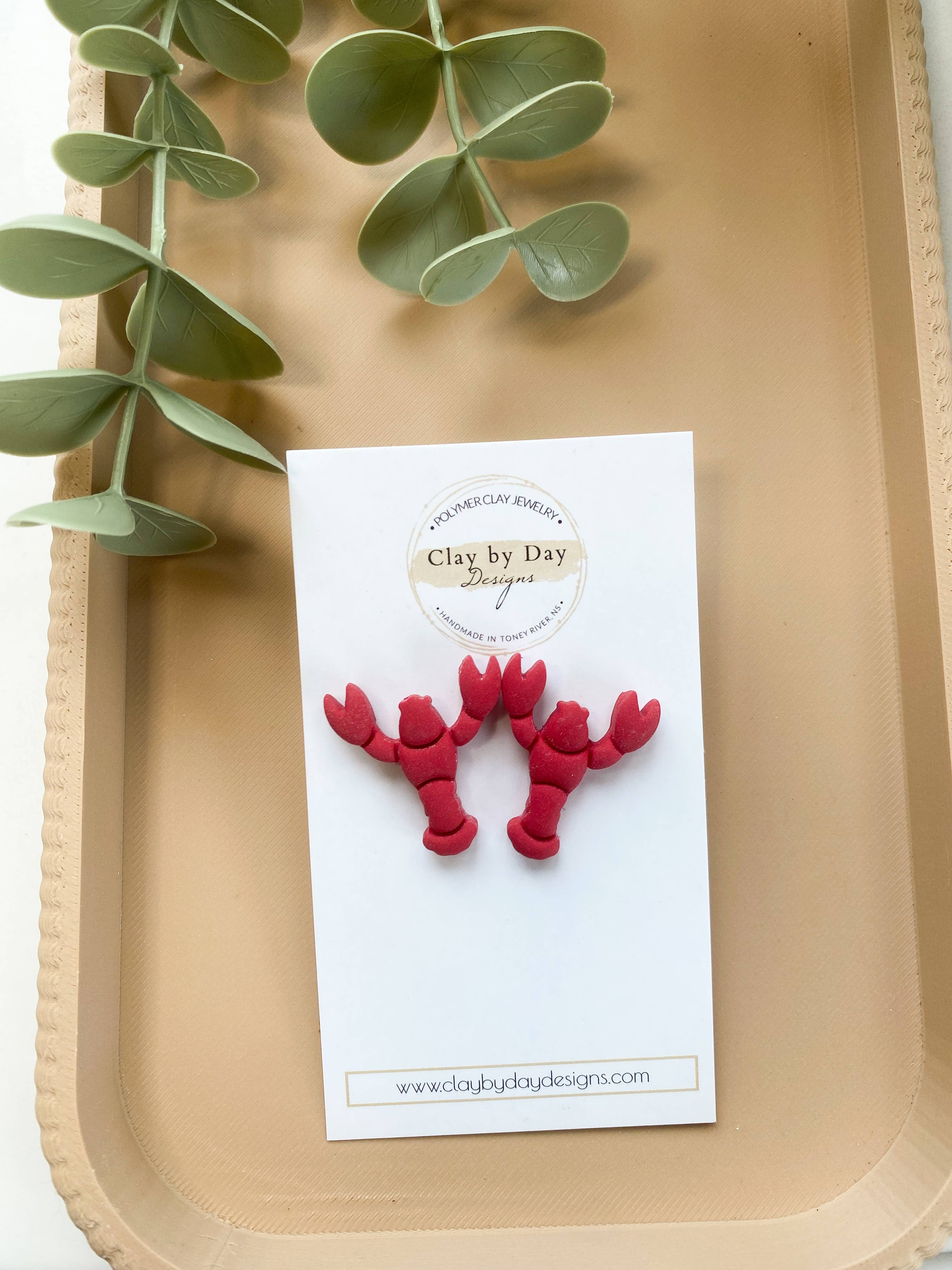 Clay by Day Designs - Wholesale Stud/Post Earrings - Lobster Clay Stud Earrings - Nova Scotia, Fisherman, ocean