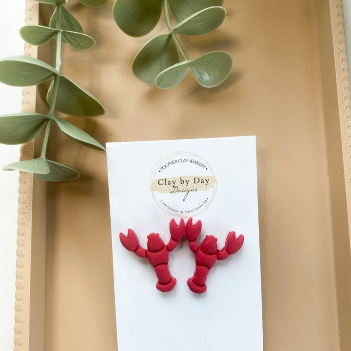 Clay by Day Designs - Wholesale Stud/Post Earrings - Lobster Clay Stud Earrings - Nova Scotia, Fisherman, ocean0