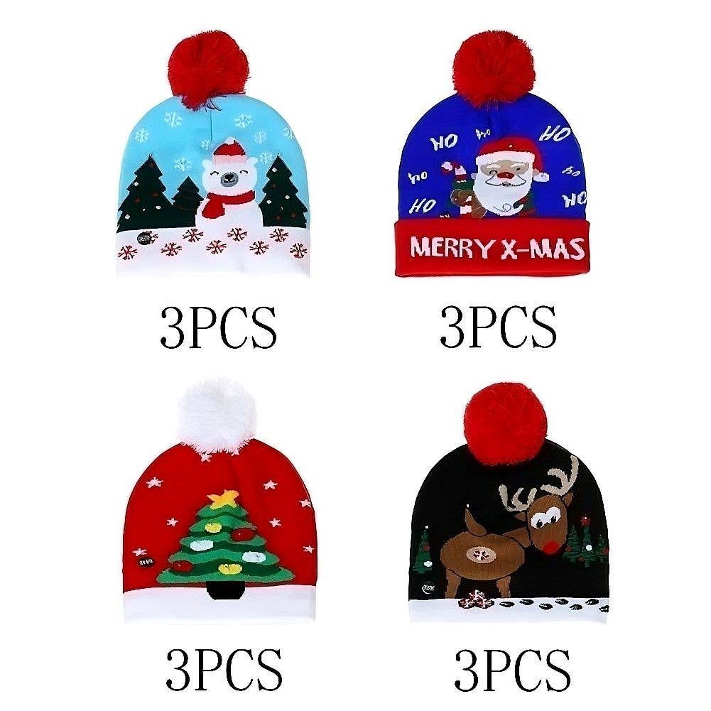 Diacly - Wholesale Beanie - Unisex - 12pk Light Up Christmas Santa Knitted Warm Beanie1