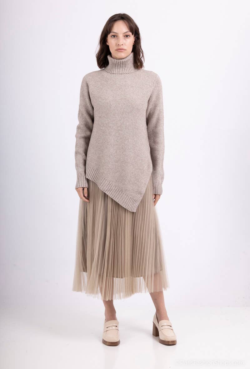 L'Emotion - Vente Ensemble haut et jupe - Femme - Ensemble Pull Col Roulé Asymétrique Coupe V & Robe6