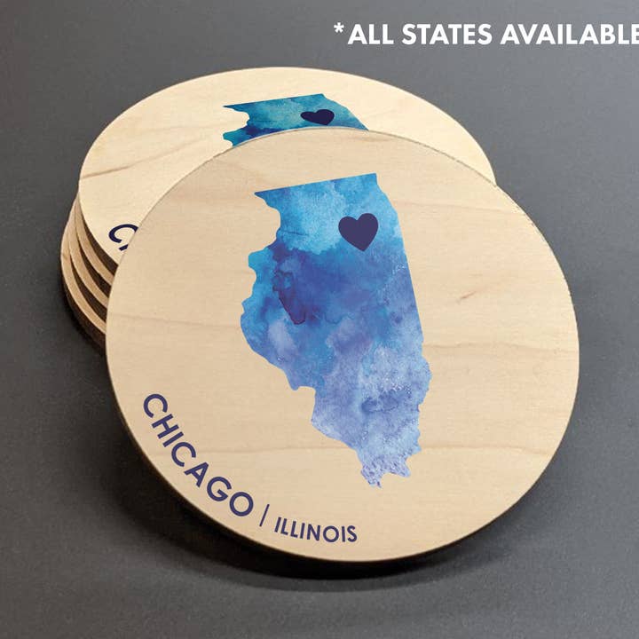 Maple Wood City and State Coaster for wholesale by 9th Letter Press