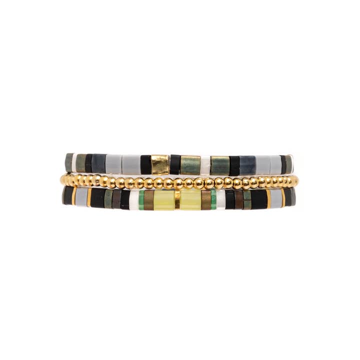 Mayana Designs Co - Wholesale Beaded Bracelet - Set/3 Miyuki Tila Bracelets (Aqua/Orange)