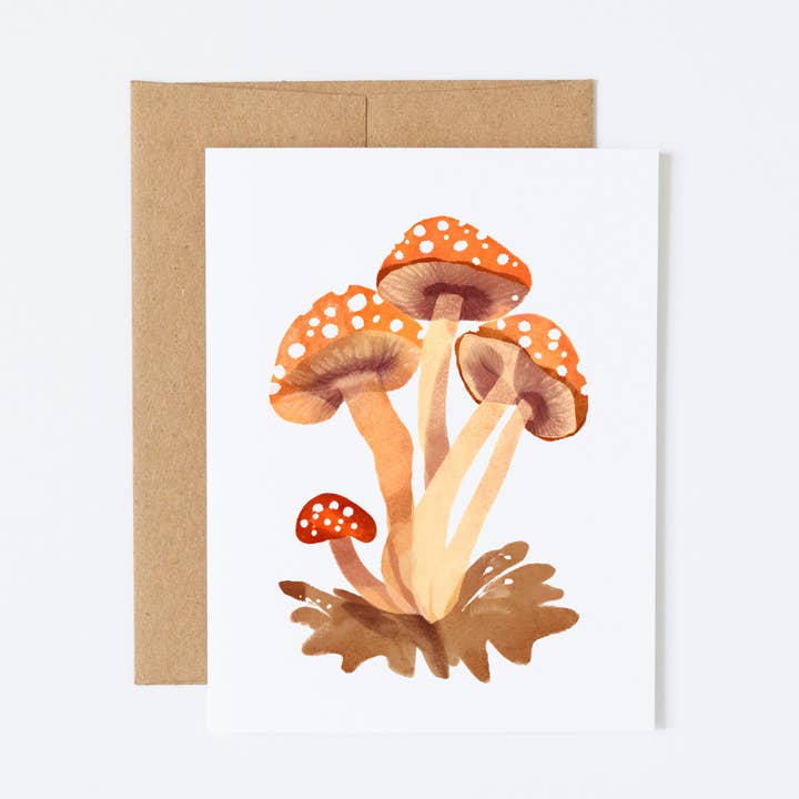 Set of 6 Orange Mushroom Watercolor Any Occasion Note Cards for wholesale by Cryptic Paper Co.