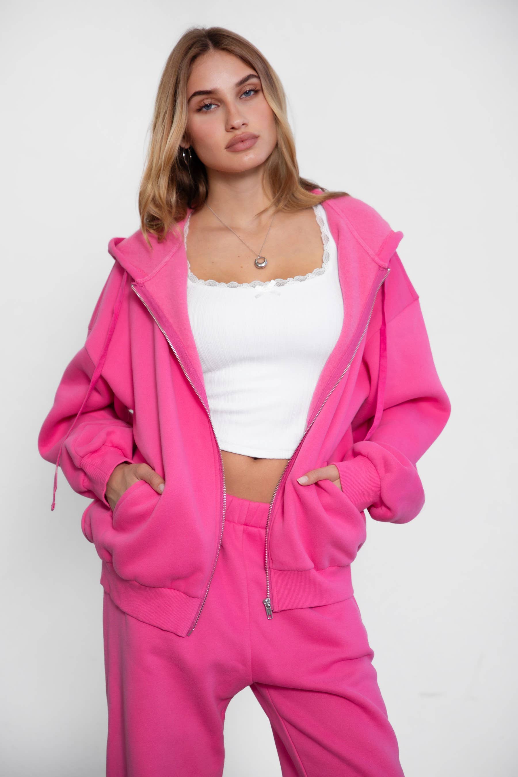 TICTOC - Wholesale Hoodie - Women's - UNIVERSITY Plush Fleece Loose Fit Zip Up Hoodie With Pockets22