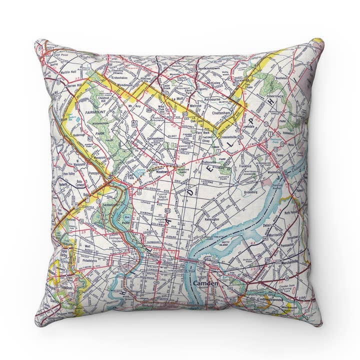 Philadelphia Map Pillow – 18" Square Throw Pillow for wholesale by Daisy Mae Designs
