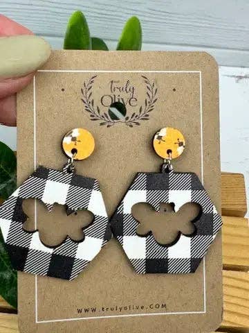 Truly Olive - Wholesale Dangle Earrings - Buffalo Plaid Dangle Earrings