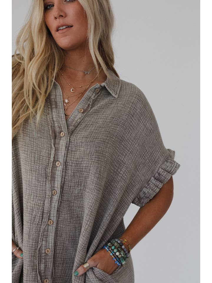 Three Bird Nest - Wholesale Dress - Women's - Heavenly Days Button Up Dress - Mushroom