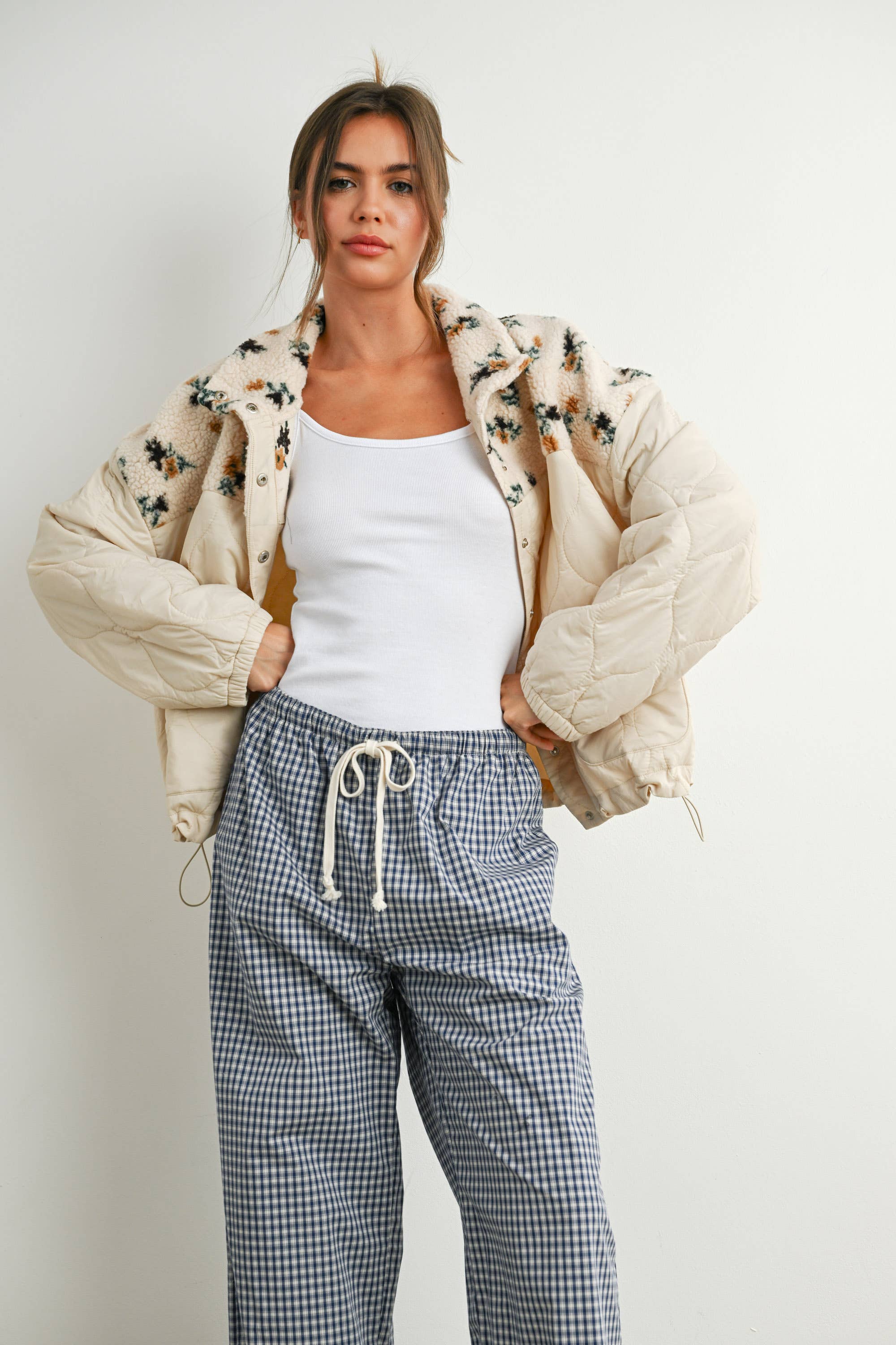 BUTTERMELON - Vente Veste – femme - Veste matelassée à manches longues à fleurs - BMJ78586