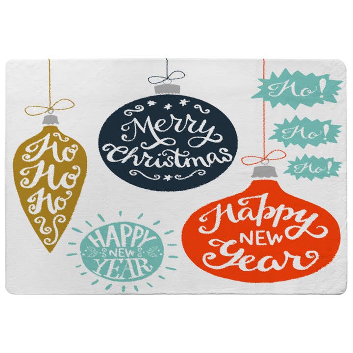 Vintage christmas baubles with merry christmas (rug) for wholesale by Benjamin Tate Design
