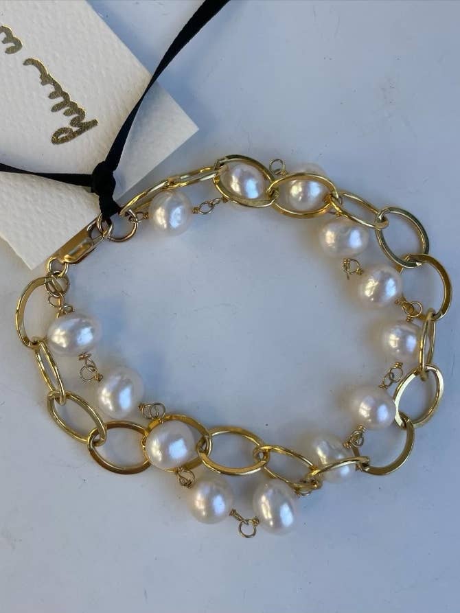 HWJ Bracelet- 14K Gold-Filled Ovals, A Grade Natural Pearls for wholesale by Helen Wang Jewelry