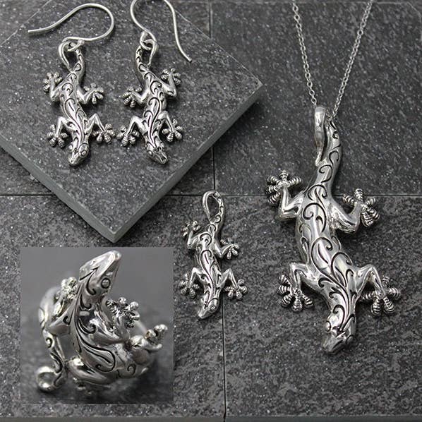 Goddess Design Studio - Wholesale Individual Charm/Pendant - Sterling Silver Gecko Lizard Pendant in 2 sizes!