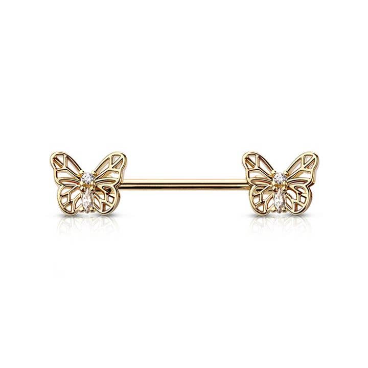 CRAVE BODY JEWELRY - Wholesale Nipple Ring - 316L SURGICAL STEEL BUTTERFLY ENDS BARBELL NIPPLE BAR3