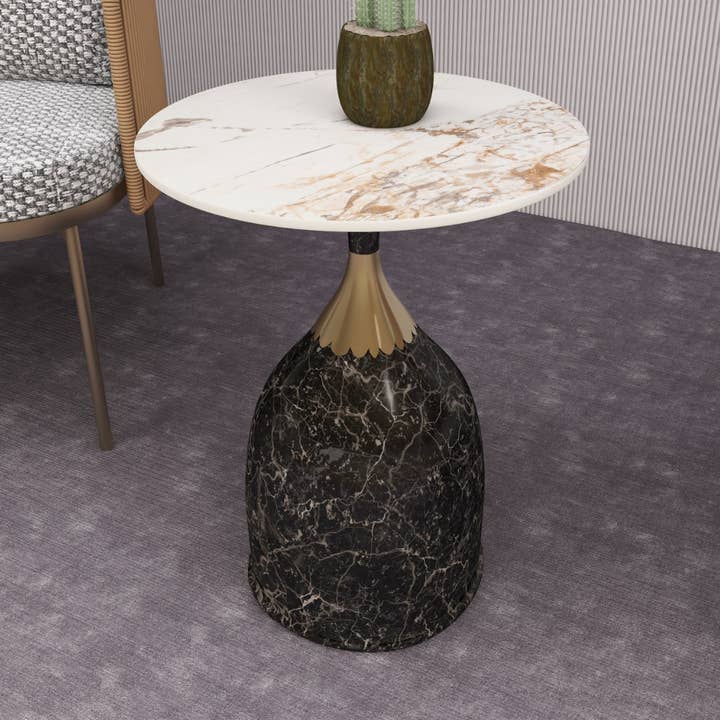 Oslo Side Table Round Sintered Stone with Steel Base for wholesale by LeisureMod