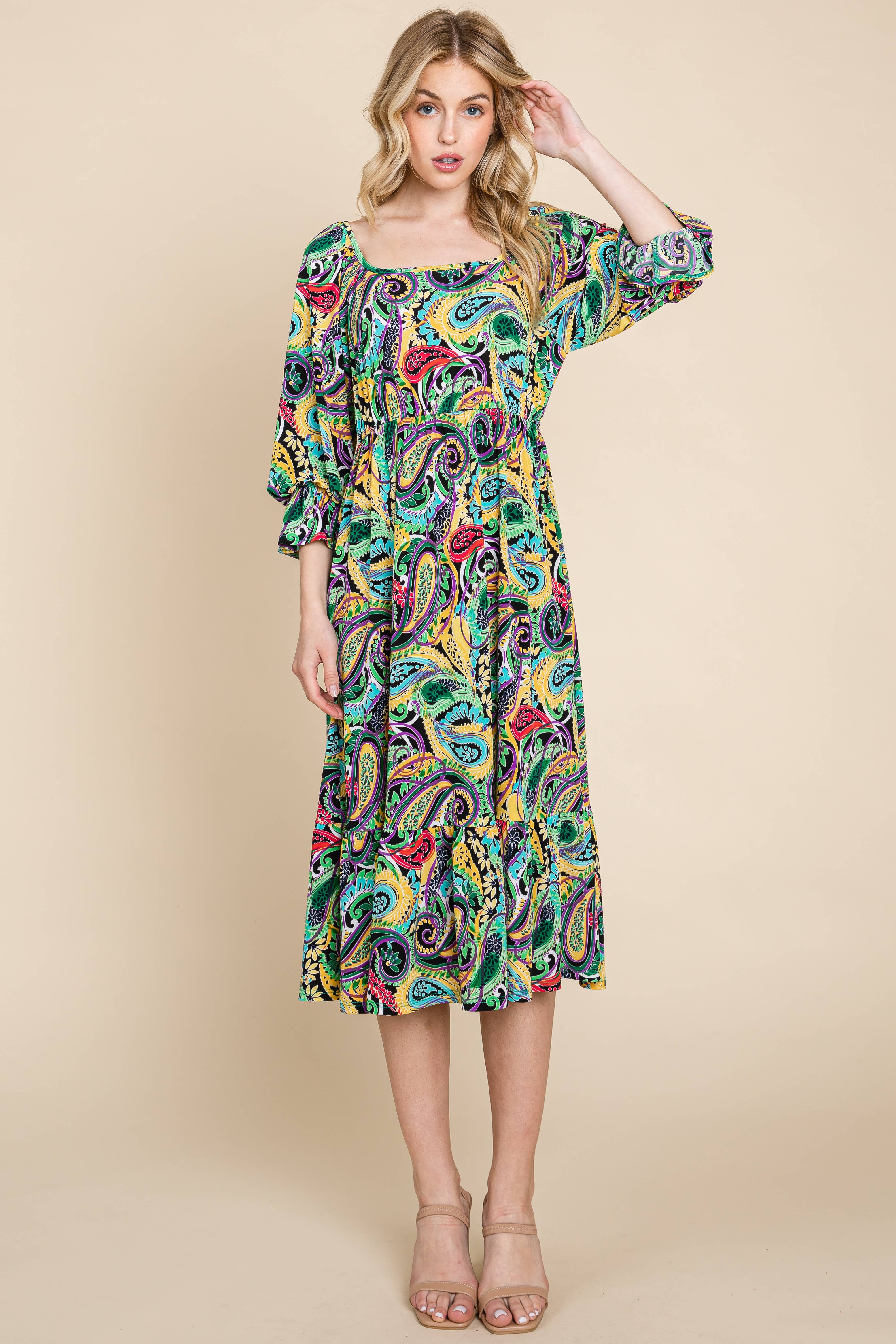 Green Purple ETK-8978-PL Plus Size ITY Print Tiered Square-Neck Dress for wholesale on Faire3