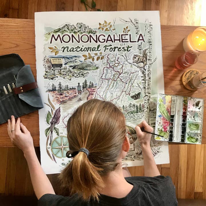 Rosalie Haizlett Illustration - Wholesale Map - Monongahela National Forest Map - Watercolor Art Print6