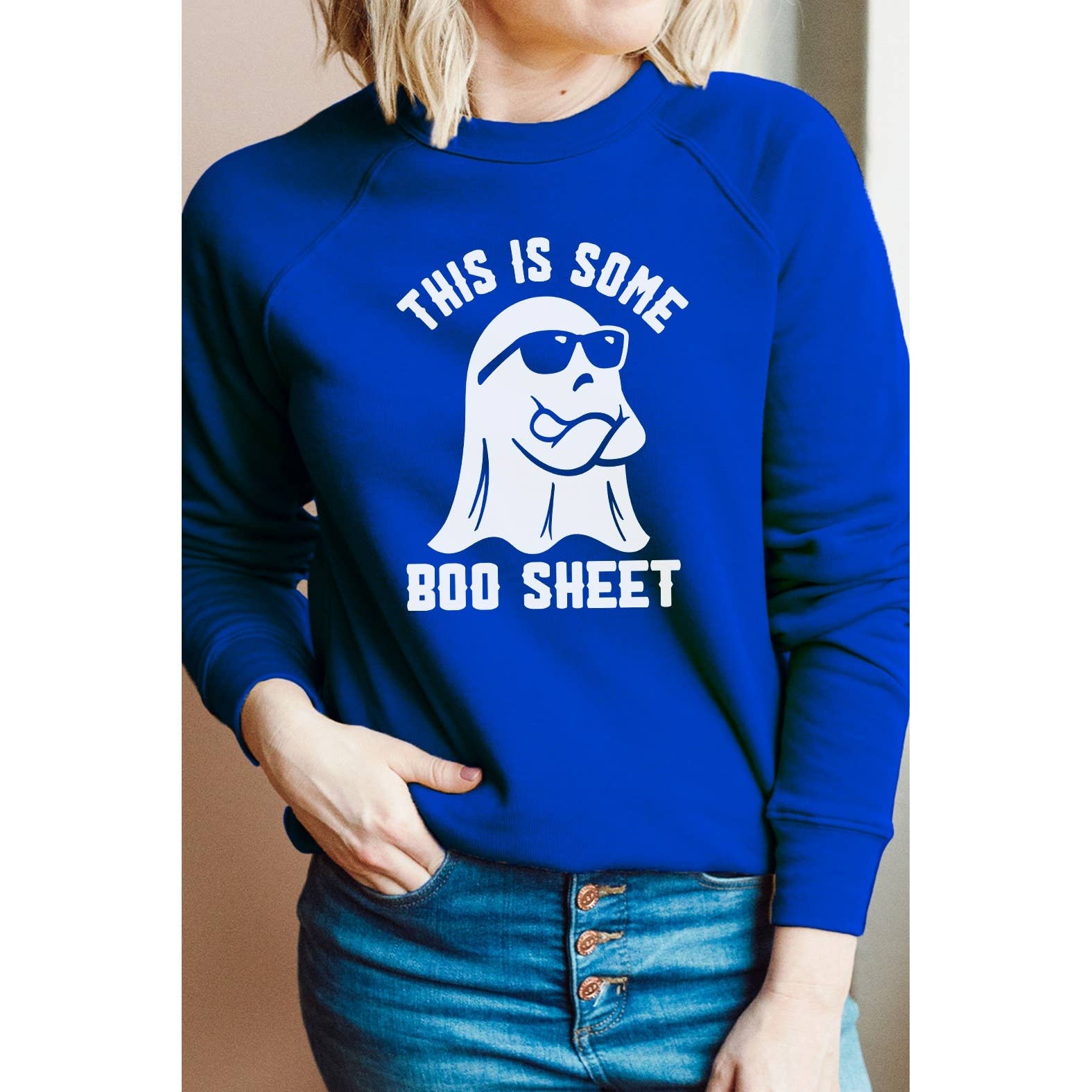 Kissed Apparel – Engroshandel Grafisk Sweatshirt - Dame – Dette er nogle Boo Sheet Ghost Graphic Sweatshirt4