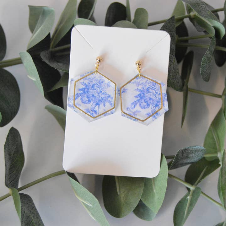 The Adorned Fox - Wholesale Dangle Earrings - Blue Chinoiserie Earrings, Drop Earrings, Dangle Earrings, S6