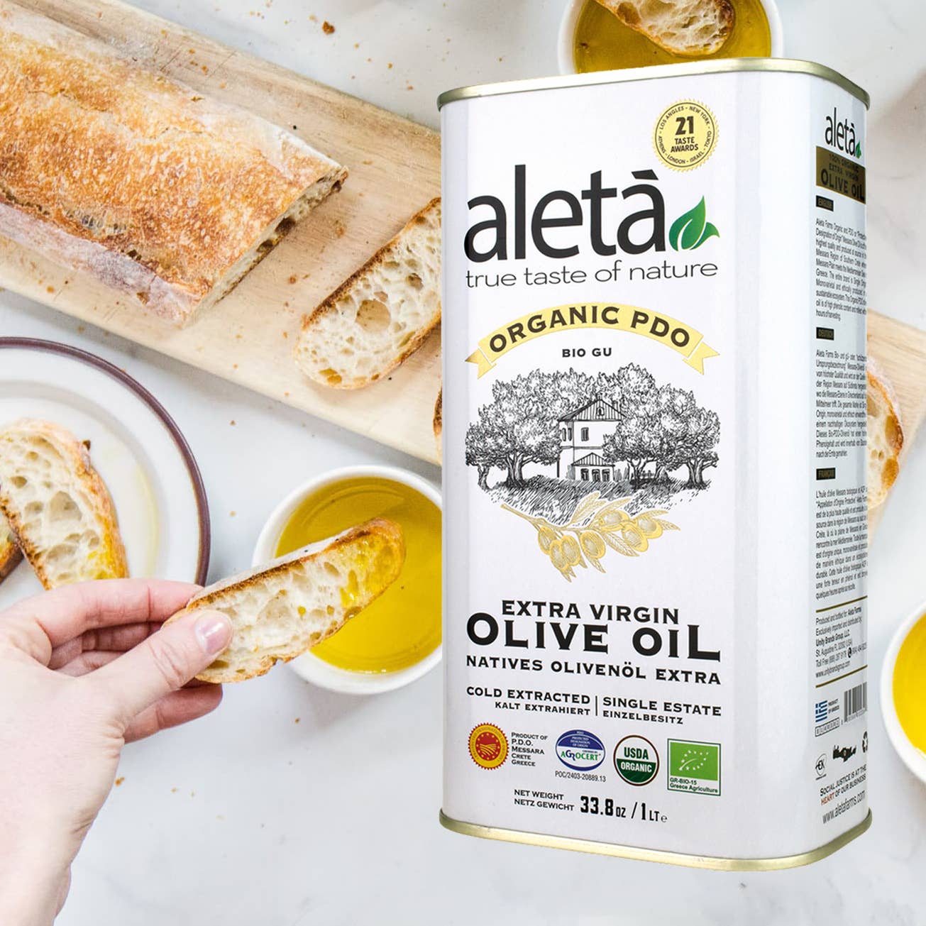 ALETA FARMS - Wholesale Olive Oil - Aleta Organic Estate, Greek Extra Virgin Olive Oil, 1 Lt Tin5
