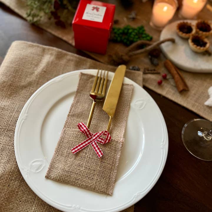 Uniq Favors - Wholesale Napkin Holder - 10 Rustic Burlap Cutlery Holder, Wedding Table Cutlery Pouch