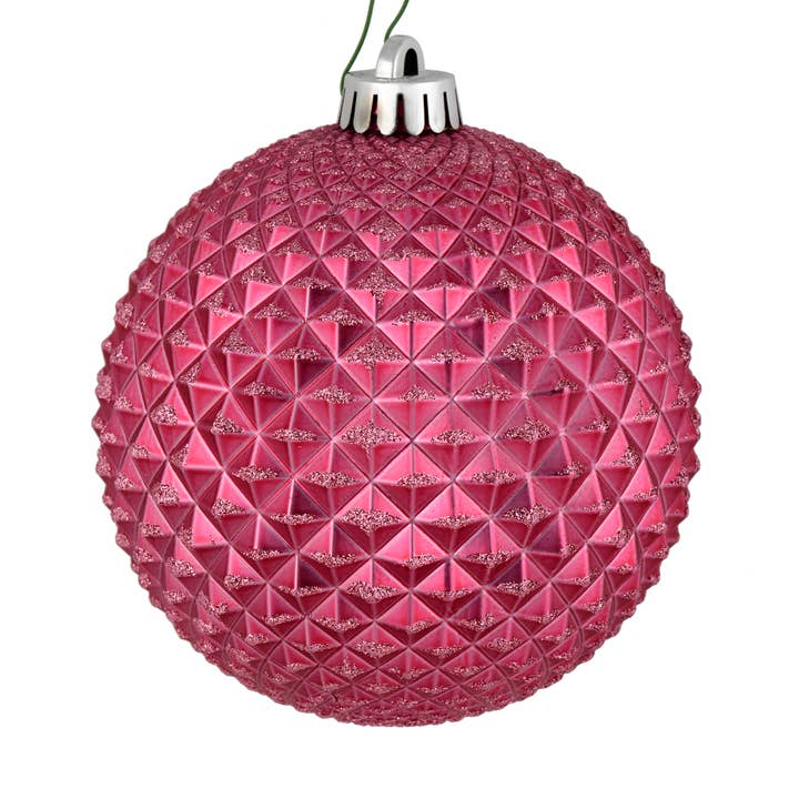 Vickerman 6" Mauve Durian Glitter Ball Ornament, 4 per Bag for wholesale by Vickerman