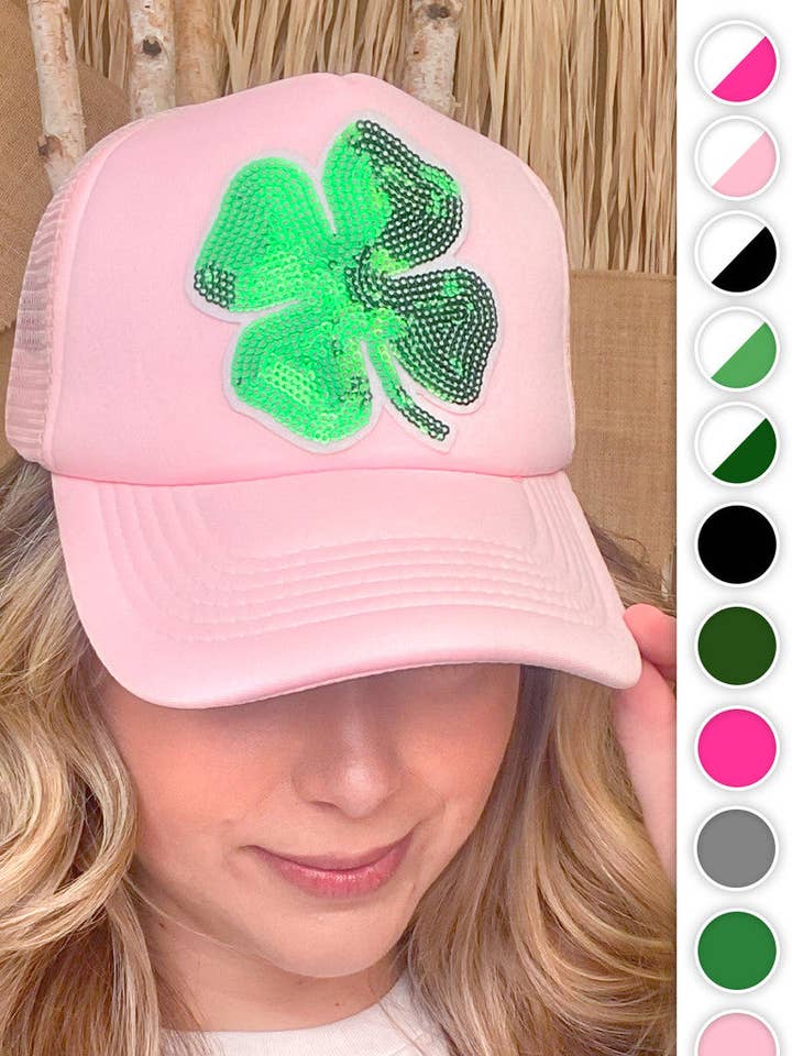 Sparkle Lucky Clover Trucker Hat for wholesale by Sugar Stitch