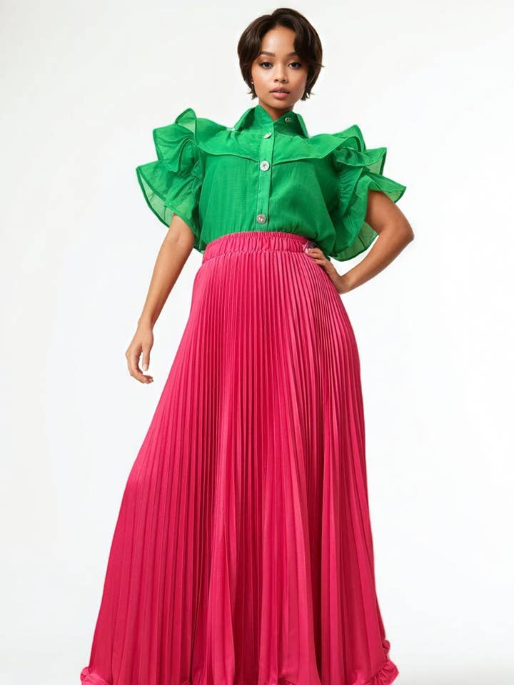 N by Nancy - Wholesale Skirt - Women's - X7892 PLEATED SKIRT (PINK, WHT, ORANGE)0