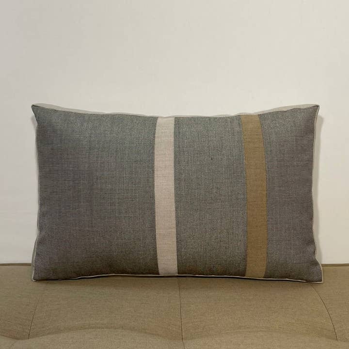 Sunbrella Duo Stripe Lumbar Pillow in Flint for wholesale by Oblique Studio
