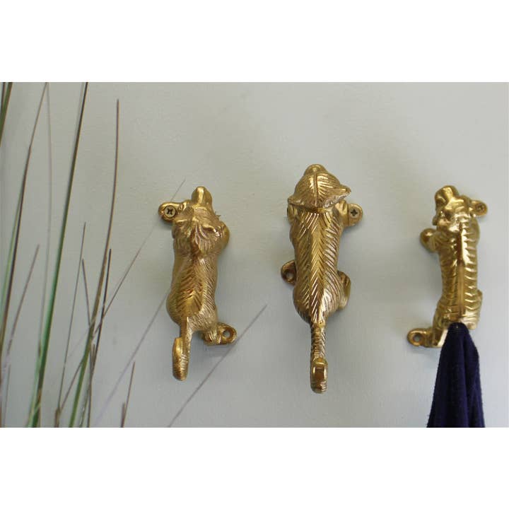 Set of 3 Gold Metal Safari Animal Coat Hooks for wholesale on Faire