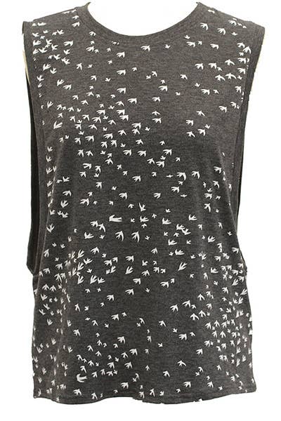 GREY Multi Bird Print Crop Top for wholesale on Faire0