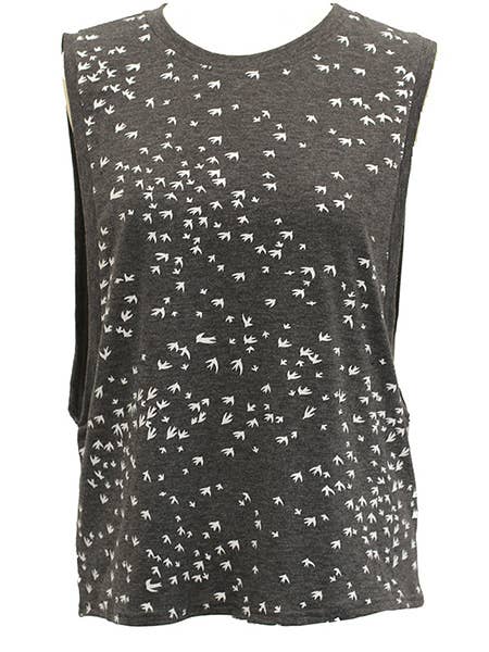GREY Multi Bird Print Crop Top for wholesale on Faire