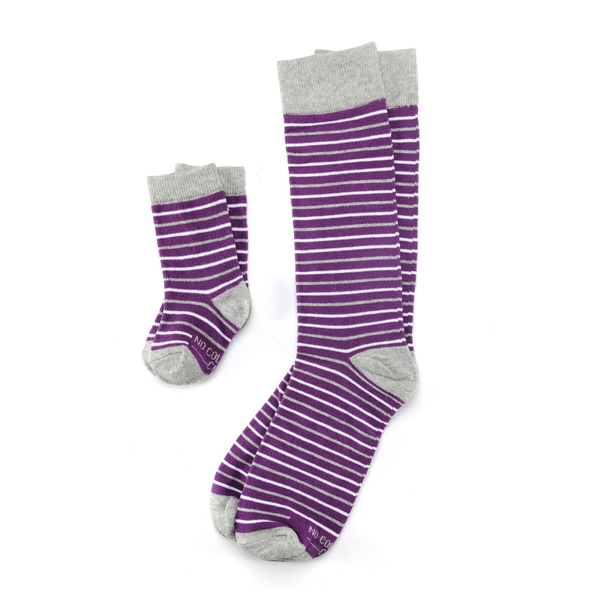 No Cold Feet - Wholesale Socks - Kids - Purple, Grey, and White Striped Toddler Socks2