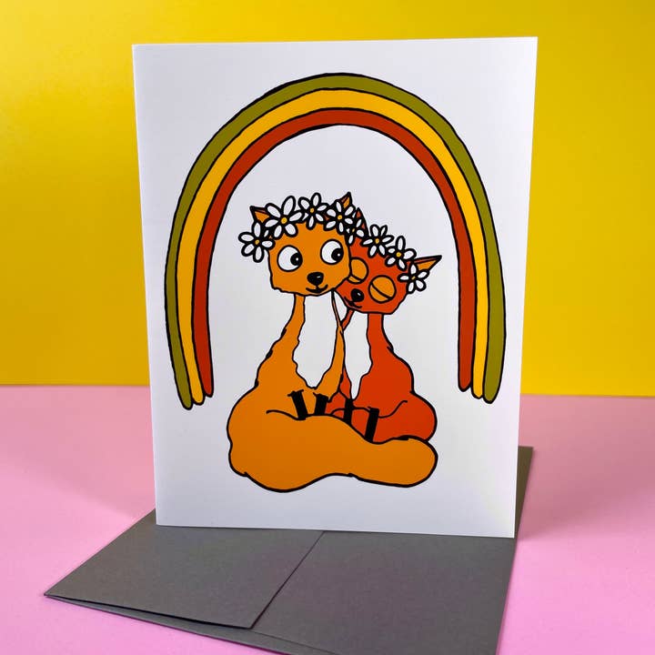 Fox snuggles tomt gratulationskort för wholesale av quirky burp illustrations