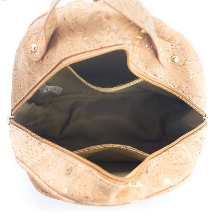 Meninas Bonitas Cork - Venta al por mayor Mochila - Mujer - Mochila de corcho natural con solapa dorada fundida para mujer BAG-2260