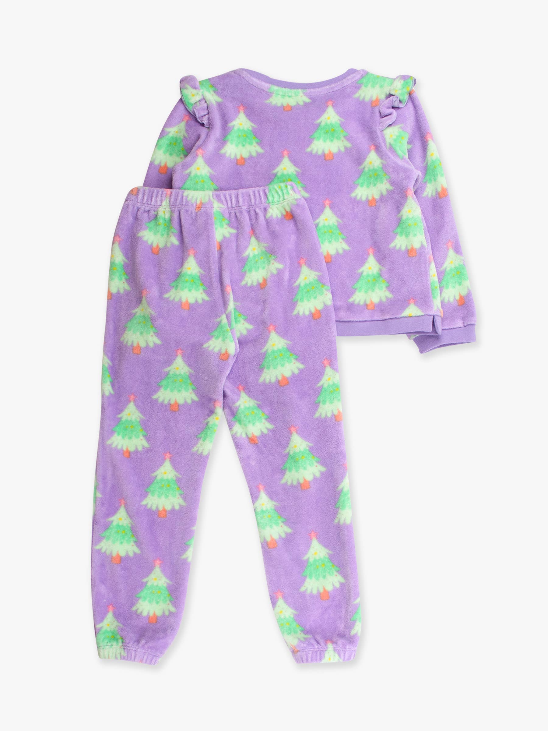 Morado Conjunto de sudadera y pantalón de chándal de terciopelo con árboles centelleantes morados para niñas. de venta al por mayor en Faire1