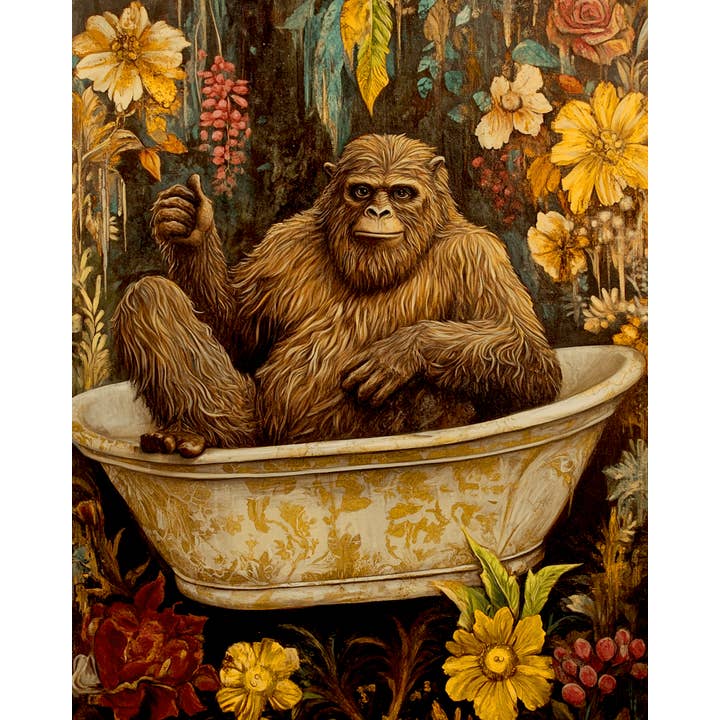 Mowbi - Wholesale Art Print - Bigfoot Taking a Bath - Bathroom Wall Art Prints – 8″x10