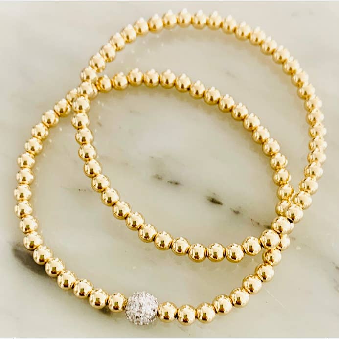4mm Beaded Bracelet Adorned with a 6mm SS/CZ Pave' Bead for wholesale by Kelly and Rose Boutique
