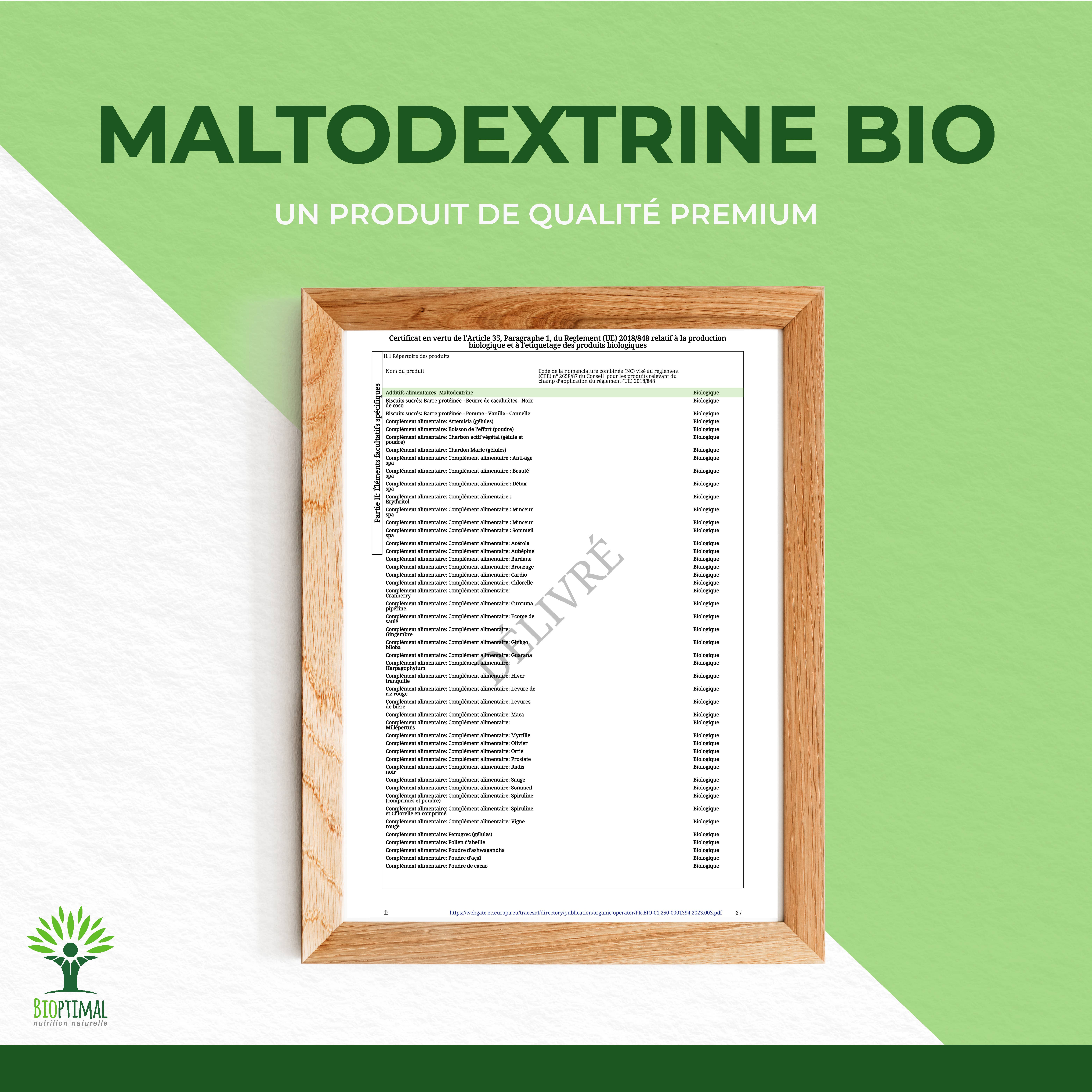 Bioptimal - Vente Poudres protéinées/superaliments - Maltodextrine Bio en Poudre Vegan Conditionné en France8